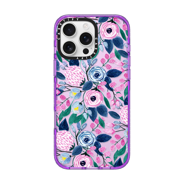 CASETiFY iPhone 16 Pro Max Case パープル Impact Case フローラル Girly Pink Navy Blue Watercolor Flowers Roses Leaves Pattern Clear CASETiFY iPhone 16 Pro Max Case パープル Impact Case フローラル Girly Pink Navy Blue Watercolor Flowers Roses Leaves Pattern Clear