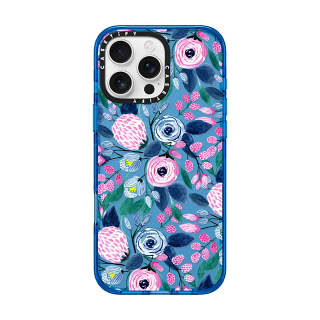 CASETiFY iPhone 16 Pro Max Case スカイブルー Impact Case フローラル Girly Pink Navy Blue Watercolor Flowers Roses Leaves Pattern Clear CASETiFY iPhone 16 Pro Max Case スカイブルー Impact Case フローラル Girly Pink Navy Blue Watercolor Flowers Roses Leaves Pattern Clear