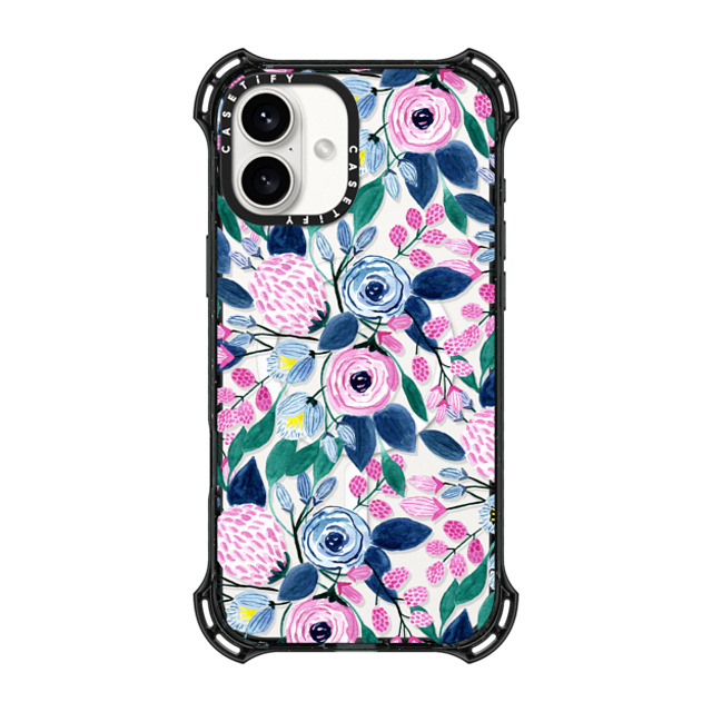 CASETiFY iPhone 16 Plus Case Black バウンスケース フローラル Girly Pink Navy Blue Watercolor Flowers Roses Leaves Pattern Clear CASETiFY iPhone 16 Plus Case Black バウンスケース フローラル Girly Pink Navy Blue Watercolor Flowers Roses Leaves Pattern Clear