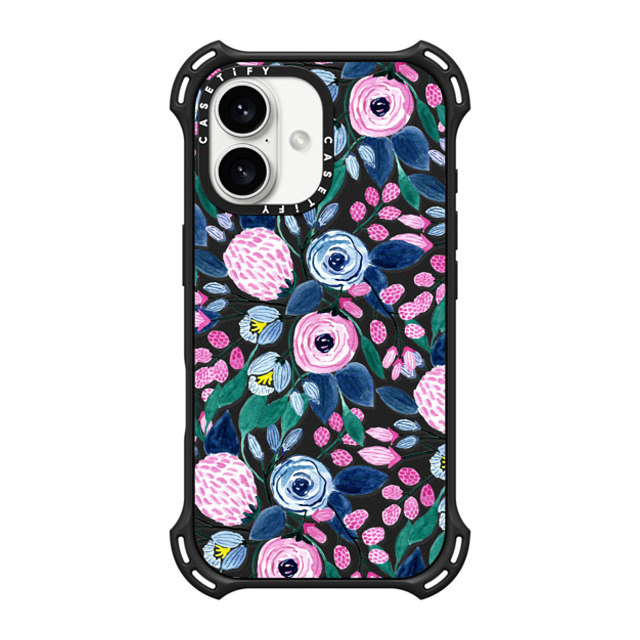 CASETiFY iPhone 16 Case Matte Black バウンスケース フローラル Girly Pink Navy Blue Watercolor Flowers Roses Leaves Pattern Clear CASETiFY iPhone 16 Case Matte Black バウンスケース フローラル Girly Pink Navy Blue Watercolor Flowers Roses Leaves Pattern Clear