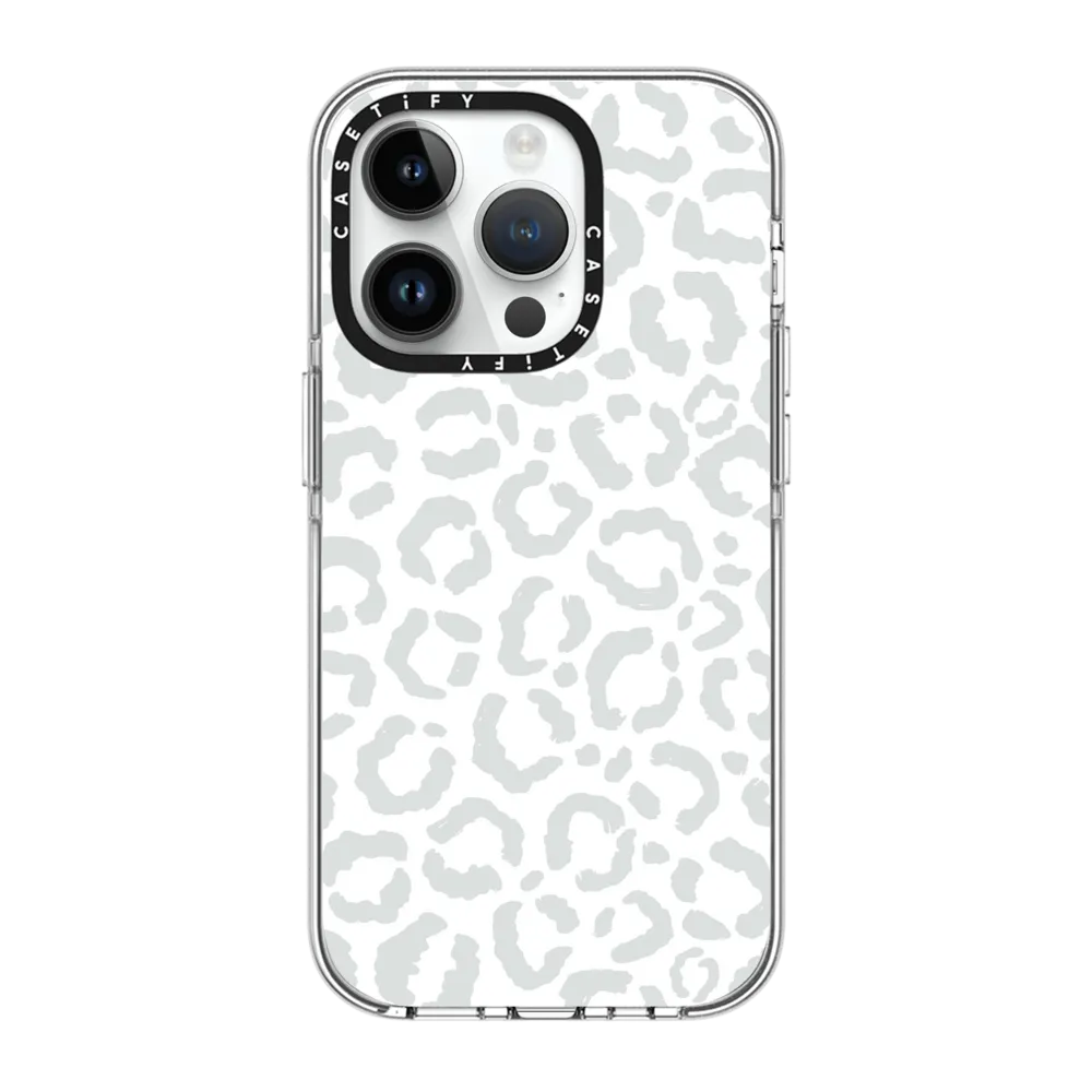 Clear iPhone 14 Pro Case MagSafe Compatible - Simple Gray White Leopard Cheetah Animal Print Pattern