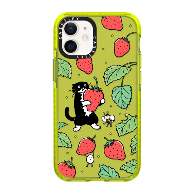 Chocolateye x CASETiFY iPhone 12 mini ケース ネオン イエロー インパクトケース Strawberry and Mo