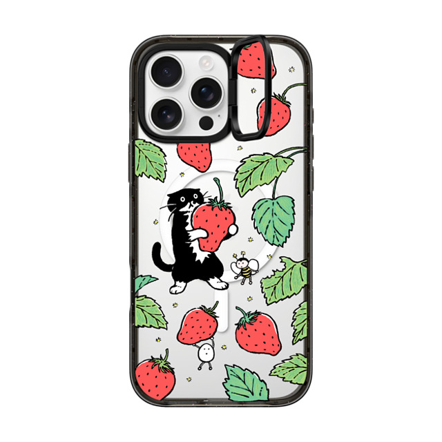 Chocolateye x CASETiFY iPhone 16 Pro Max ケース ブラック インパクトリングスタンドケース MagSafe対応 Strawberry and Mo