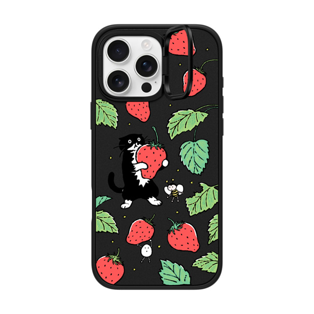 Chocolateye x CASETiFY iPhone 16 Pro Max ケース マットブラック インパクトリングスタンドケース MagSafe対応 Strawberry and Mo