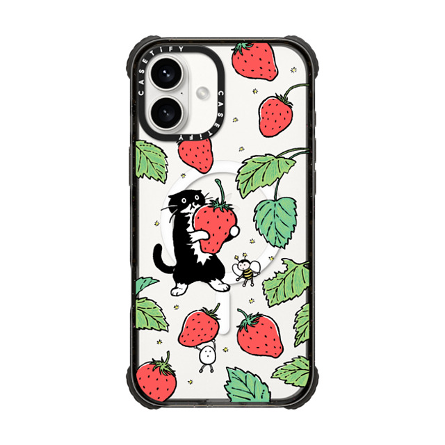 Chocolateye x CASETiFY iPhone 16 Plus ケース ブラック ウルトラ インパクトケース MagSafe 対応 Strawberry and Mo