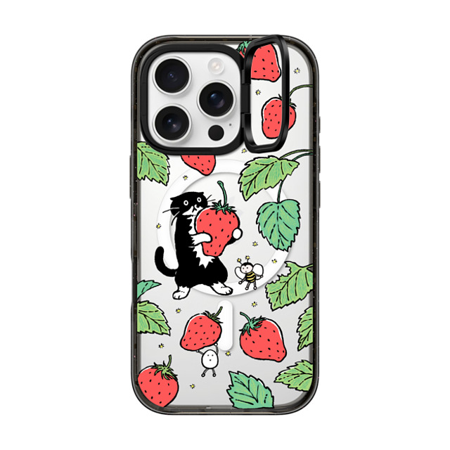 Chocolateye x CASETiFY iPhone 16 Pro ケース ブラック インパクトリングスタンドケース MagSafe対応 Strawberry and Mo