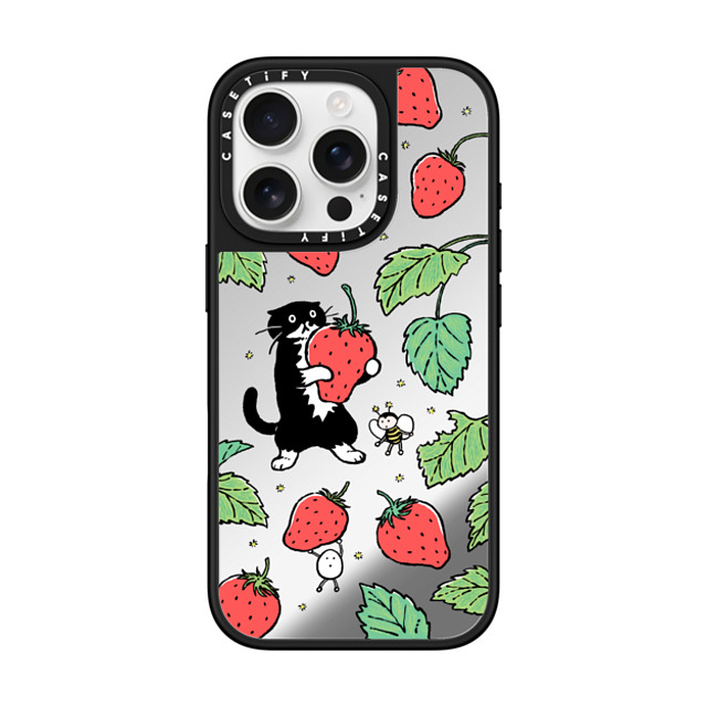 Chocolateye x CASETiFY iPhone 16 Pro ケース Silver on Black ミラーケース MagSafe対応 Strawberry and Mo