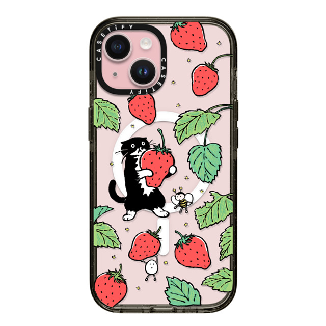 Chocolateye x CASETiFY iPhone 15 ケース ブラック インパクトケース MagSafe対応 Strawberry and Mo