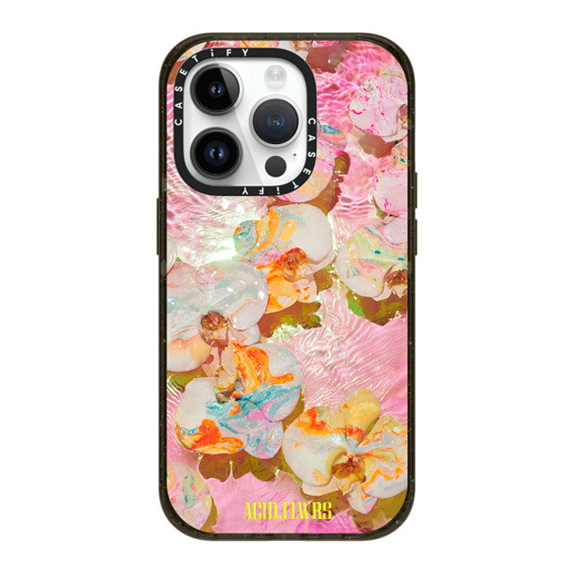 Acid Flwrs x CASETiFY iPhone 14 Pro ケース ブラック インパクトケース MagSafe対応 AF PINK AQUA