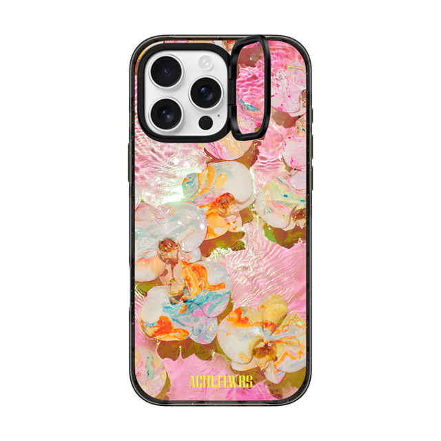 Acid Flwrs x CASETiFY iPhone 16 Pro Max ケース ブラック インパクトリングスタンドケース MagSafe対応 AF PINK AQUA