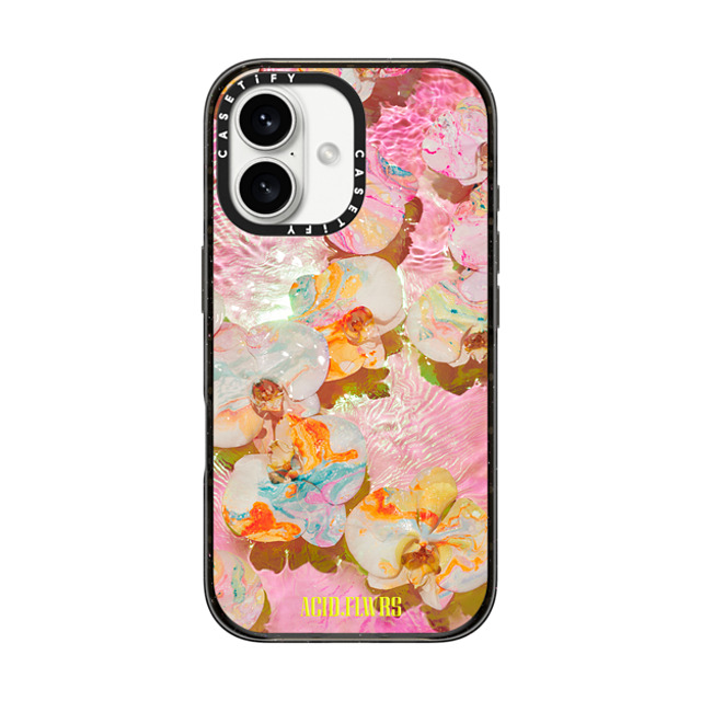 Acid Flwrs x CASETiFY iPhone 16 ケース ブラック インパクトケース MagSafe対応 AF PINK AQUA