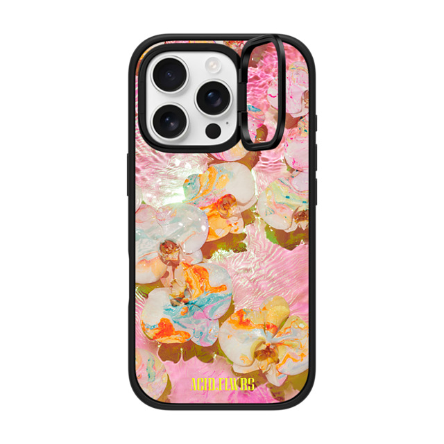 Acid Flwrs x CASETiFY iPhone 16 Pro ケース マットブラック インパクトリングスタンドケース MagSafe対応 AF PINK AQUA