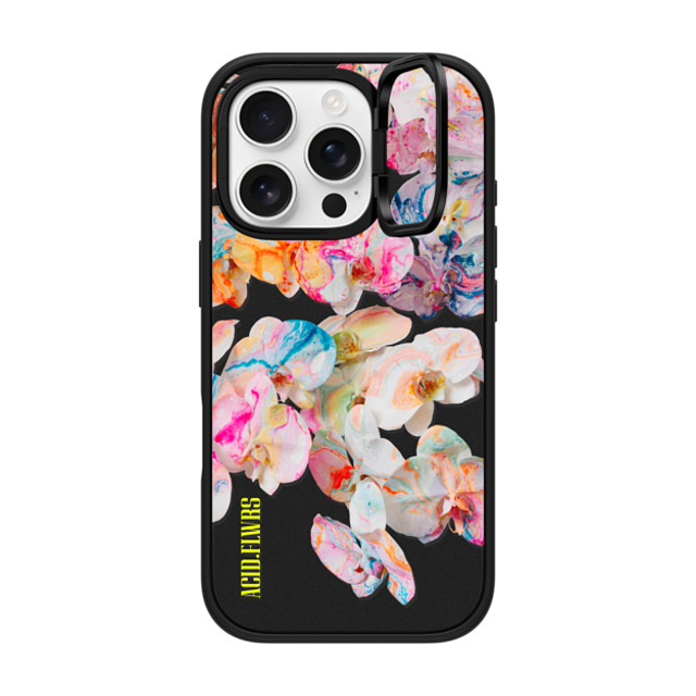 Acid Flwrs x CASETiFY iPhone 16 Pro ケース マットブラック インパクトリングスタンドケース MagSafe対応 AF DREAM FLWRS