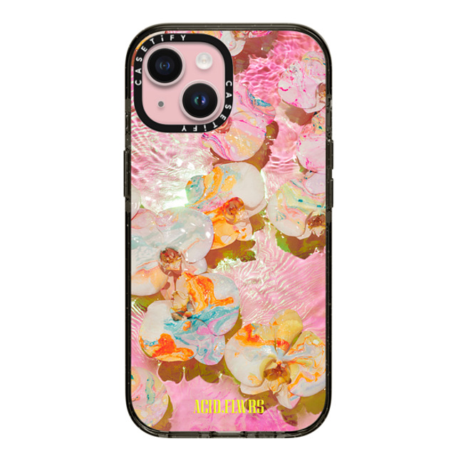 Acid Flwrs x CASETiFY iPhone 15 ケース ブラック インパクトケース AF PINK AQUA