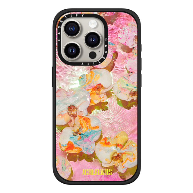 Acid Flwrs x CASETiFY iPhone 15 Pro ケース マットブラック インパクトケース MagSafe対応 AF PINK AQUA