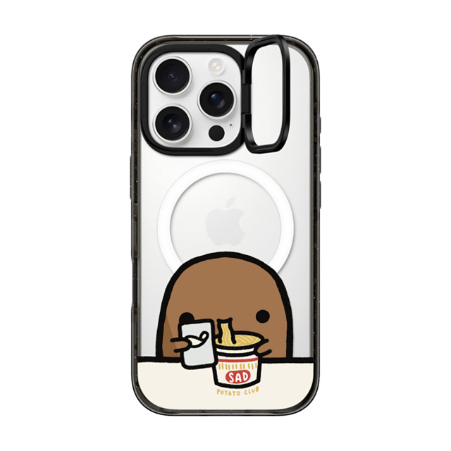 sad potato club x CASETiFY iPhone 16 Pro ケース ブラック インパクトリングスタンドケース MagSafe対応 cup noodles by sad potato club