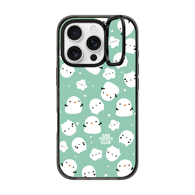 sad potato club x CASETiFY iPhone 16 Pro ケース ブラック インパクトリングスタンドケース MagSafe対応 snowy potatoes