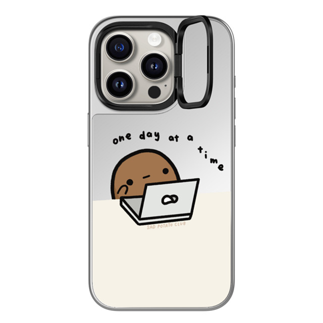 sad potato club x CASETiFY iPhone 15 Pro ケース シルバー (シルバーバンパー) ミラー リングスタンドケース MagSafe対応 one day at a time by sad potato club