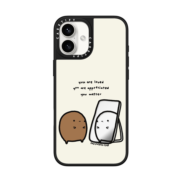 sad potato club x CASETiFY iPhone 16 Plus Case Cartoon,Quote Silver on Black ミラーケース MagSafe対応 you matter mirror case by sad potato club Back to School sad potato club x CASETiFY iPhone 16 Plus Case Cartoon,Quote Silver on Black ミラーケース MagSafe対応 you matter mirror case by sad potato club Back to School