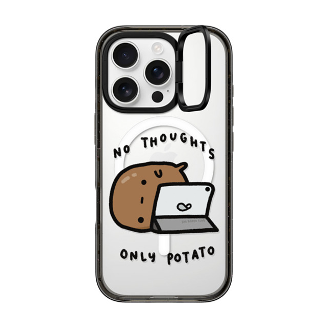 sad potato club x CASETiFY iPhone 16 Pro ケース ブラック インパクトリングスタンドケース MagSafe対応 no thoughts by sad potato club