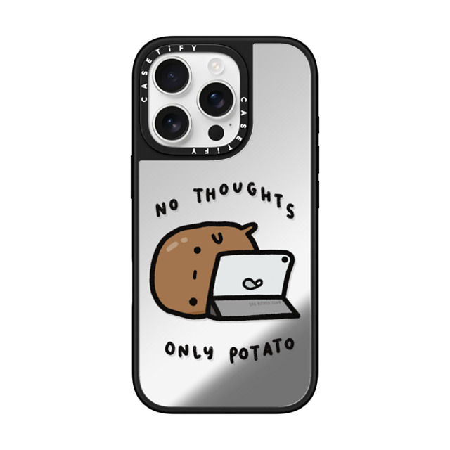 sad potato club x CASETiFY iPhone 16 Pro ケース Silver on Black ミラーケース MagSafe対応 no thoughts by sad potato club