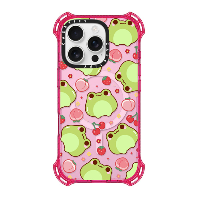CASETiFY iPhone 16 Pro Case プリムローズ ピンク バウンスケース チェリー(赤) Cute Frog with Peach Cherry Strawberry - Kawaii Animals with Anime Fruit CASETiFY iPhone 16 Pro Case プリムローズ ピンク バウンスケース チェリー(赤) Cute Frog with Peach Cherry Strawberry - Kawaii Animals with Anime Fruit
