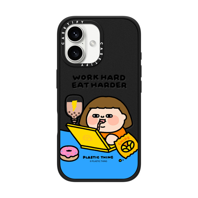 Plastic Thing x CASETiFY iPhone 16 Case Cartoon,Food Matte Black Impact Case MagSafe Compatible Work Hard Eat Harder Father's Day Plastic Thing x CASETiFY iPhone 16 Case Cartoon,Food Matte Black Impact Case MagSafe Compatible Work Hard Eat Harder Father's Day