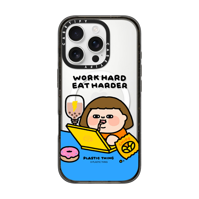 Plastic Thing x CASETiFY iPhone 16 Pro Case Cartoon,Food Black Impact Case MagSafe Compatible Work Hard Eat Harder Father's Day Plastic Thing x CASETiFY iPhone 16 Pro Case Cartoon,Food Black Impact Case MagSafe Compatible Work Hard Eat Harder Father's Day