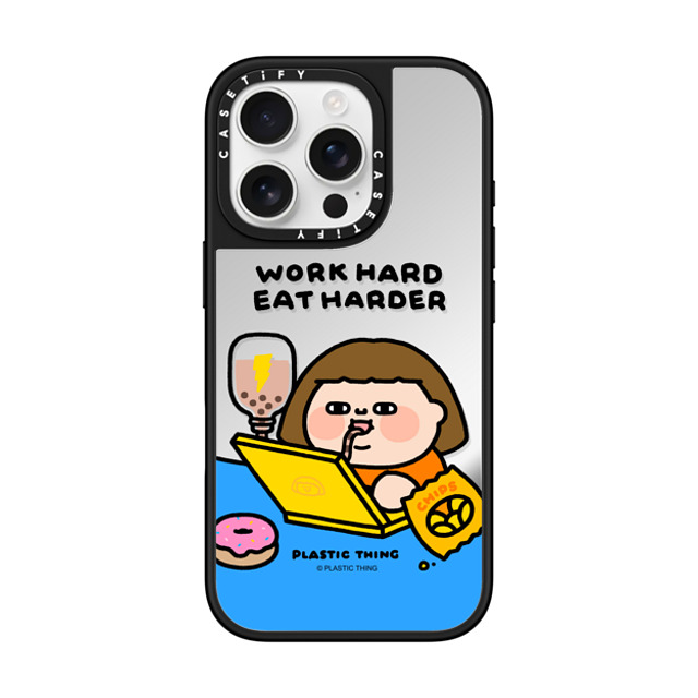 Plastic Thing x CASETiFY iPhone 16 Pro Case Cartoon,Food Silver on Black ミラーケース MagSafe対応 Work Hard Eat Harder Father's Day Plastic Thing x CASETiFY iPhone 16 Pro Case Cartoon,Food Silver on Black ミラーケース MagSafe対応 Work Hard Eat Harder Father's Day