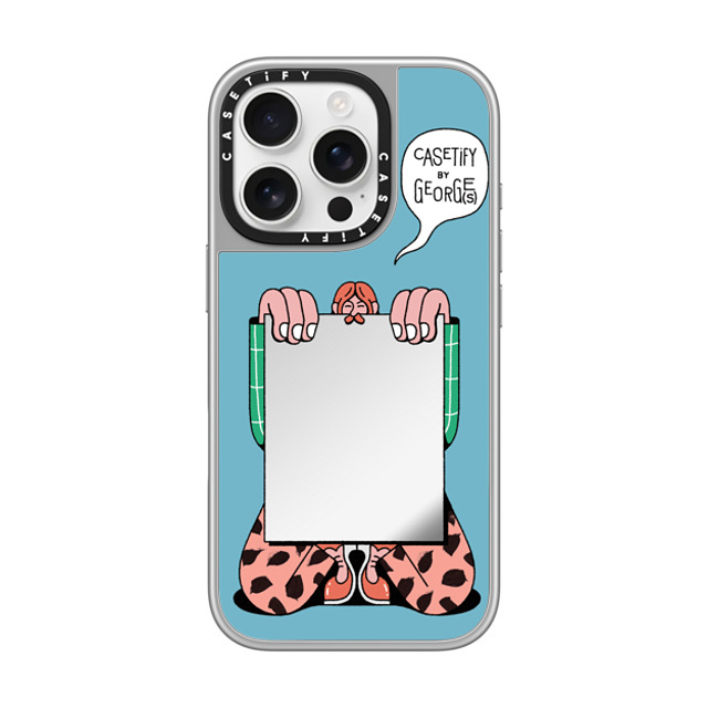 CASETiFY iPhone 16 Pro ケース シルバー (シルバーバンパー) ミラーケース MagSafe対応 George(s) - Cadre photo bleu georges the illustrator