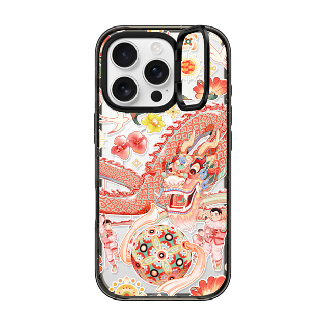 CASETiFY iPhone 16 Pro ケース ブラック インパクトリングスタンドケース MagSafe対応 Dragon Dance stella chen