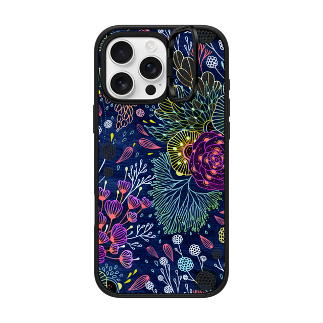 CASETiFY iPhone 16 Pro Max ケース マットブラック インパクトリングスタンドケース MagSafe対応 フローラル Dark Floral
