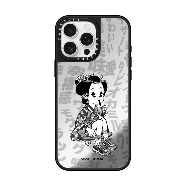 Shishidomia x CASETiFY iPhone 16 Pro Max ケース Cartoon,Anime Silver on Black ミラーケース MagSafe対応 Bubble Tea by Shishidomia Father's Day Shishidomia x CASETiFY iPhone 16 Pro Max ケース Cartoon,Anime Silver on Black ミラーケース MagSafe対応 Bubble Tea by Shishidomia Father's Day