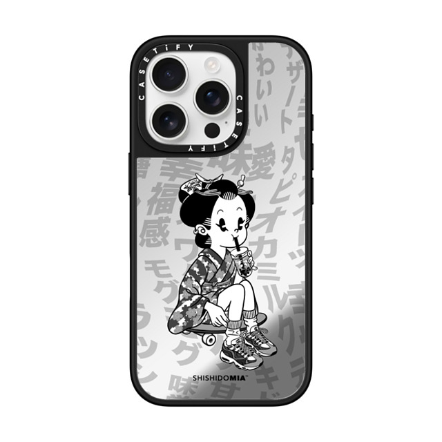 Shishidomia x CASETiFY iPhone 16 Pro ケース Cartoon,Anime Silver on Black ミラーケース MagSafe対応 Bubble Tea by Shishidomia Father's Day Shishidomia x CASETiFY iPhone 16 Pro ケース Cartoon,Anime Silver on Black ミラーケース MagSafe対応 Bubble Tea by Shishidomia Father's Day