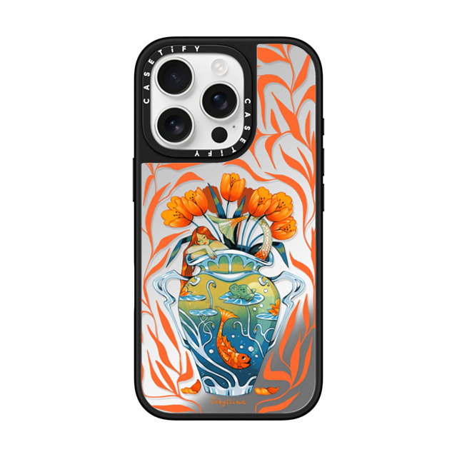 Sibylline Meynet x CASETiFY iPhone 16 Pro ケース Silver on Black ミラーケース MagSafe対応 Vase orange Case