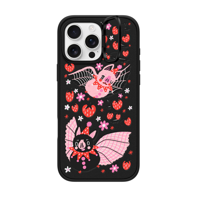 So Lazo x CASETiFY iPhone 16 Pro Max ケース マットブラック インパクトリングスタンドケース MagSafe対応 STRAWBERRY BATS