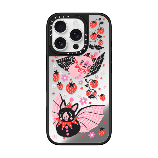 So Lazo x CASETiFY iPhone 16 Pro ケース Silver on Black ミラーケース MagSafe対応 STRAWBERRY BATS