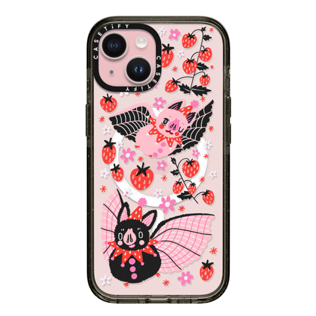 So Lazo x CASETiFY iPhone 15 ケース ブラック インパクトケース MagSafe対応 STRAWBERRY BATS