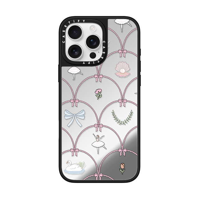 Megan McKean x CASETiFY iPhone 16 Pro Max ケース Silver on Black ミラーケース MagSafe対応 Ballerina Pattern