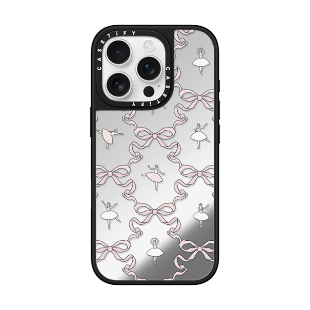 Megan McKean x CASETiFY iPhone 16 Pro ケース Silver on Black ミラーケース MagSafe対応 Ballerinas & Bows