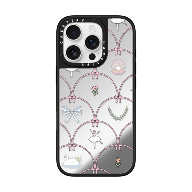 Megan McKean x CASETiFY iPhone 16 Pro ケース Silver on Black ミラーケース MagSafe対応 Ballerina Pattern