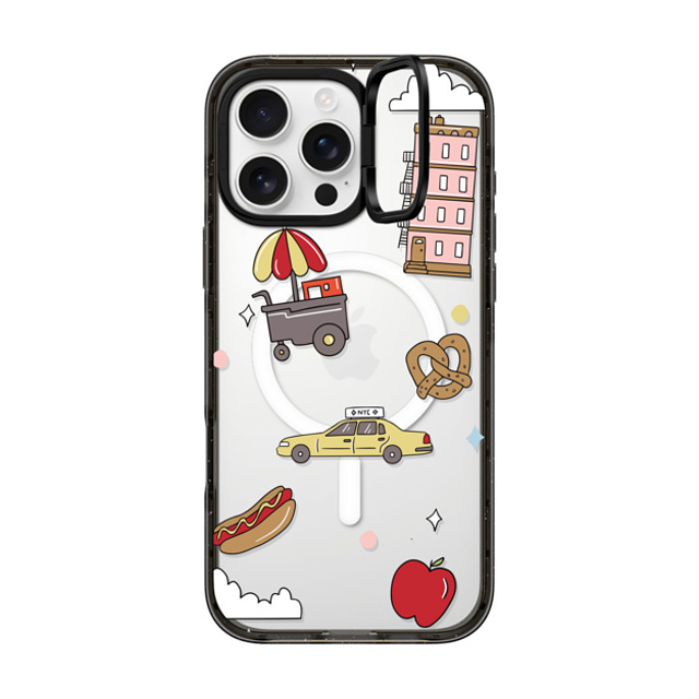 Megan McKean x CASETiFY iPhone 16 Pro Max ケース ブラック インパクトリングスタンドケース MagSafe対応 New York Stickers by Megan McKean