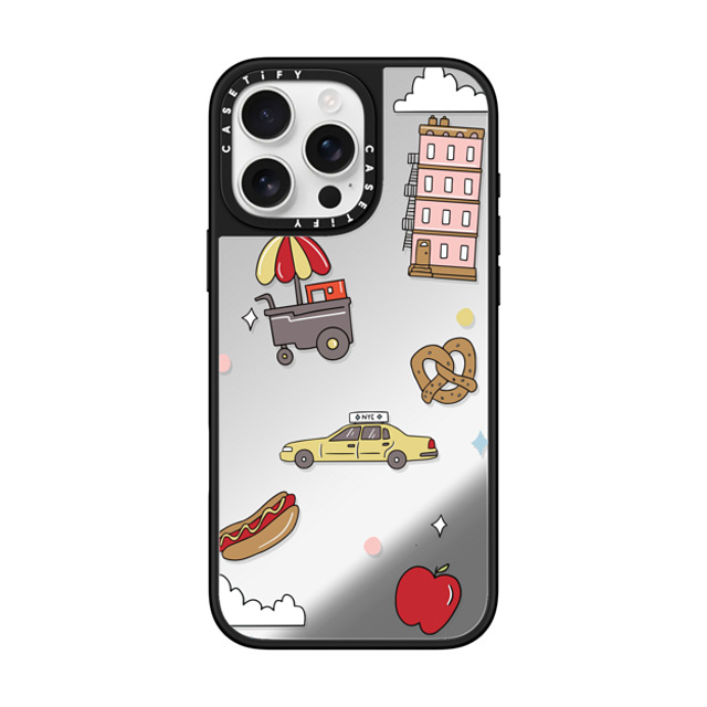 Megan McKean x CASETiFY iPhone 16 Pro Max ケース Silver on Black ミラーケース MagSafe対応 New York Stickers by Megan McKean