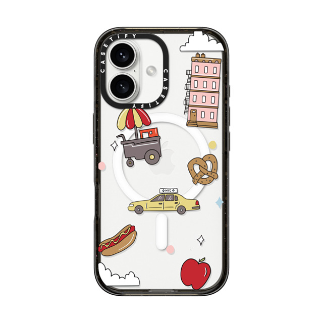 Megan McKean x CASETiFY iPhone 16 ケース ブラック インパクトケース MagSafe対応 New York Stickers by Megan McKean