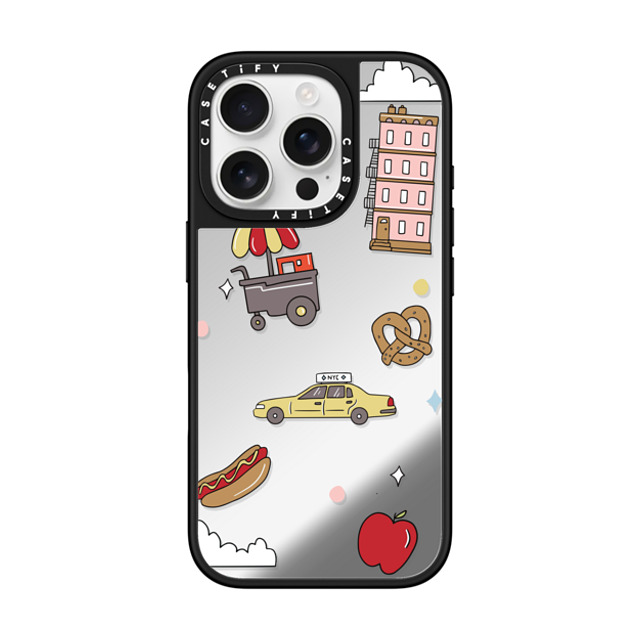 Megan McKean x CASETiFY iPhone 16 Pro ケース Silver on Black ミラーケース MagSafe対応 New York Stickers by Megan McKean