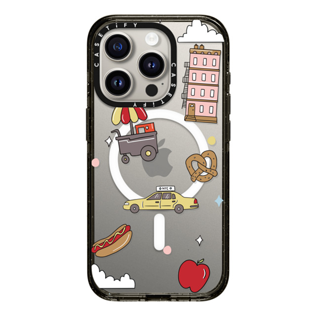 Megan McKean x CASETiFY iPhone 15 Pro ケース ブラック インパクトケース MagSafe対応 New York Stickers by Megan McKean