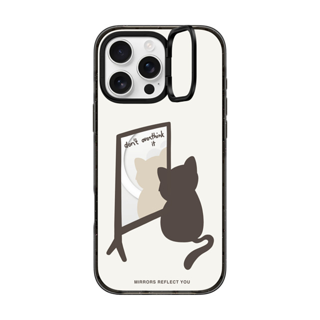 Mirrors Reflect You x CASETiFY iPhone 16 Pro Max ケース ブラック インパクトリングスタンドケース MagSafe対応 overthinking cat