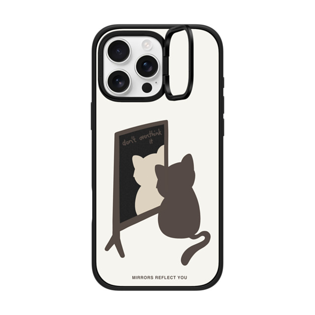 Mirrors Reflect You x CASETiFY iPhone 16 Pro Max ケース マットブラック インパクトリングスタンドケース MagSafe対応 overthinking cat