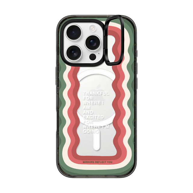 Mirrors Reflect You x CASETiFY iPhone 16 Pro ケース ブラック インパクトリングスタンドケース MagSafe対応 Candy Cane Waves