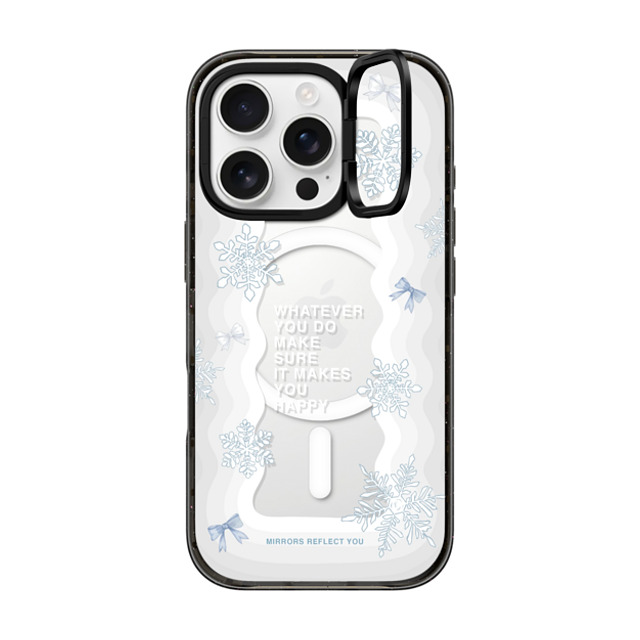 Mirrors Reflect You x CASETiFY iPhone 16 Pro ケース ブラック インパクトリングスタンドケース MagSafe対応 First Snow